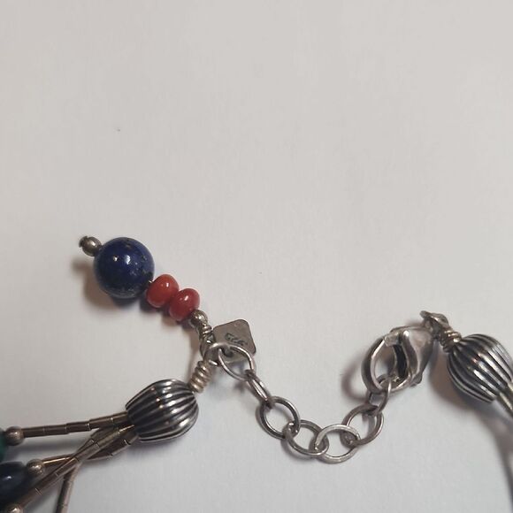 SILPADA Sterling Silver 925 Lapis Turquoise Jasper Coral Seed Bead Bracelet - Picture 4 of 5